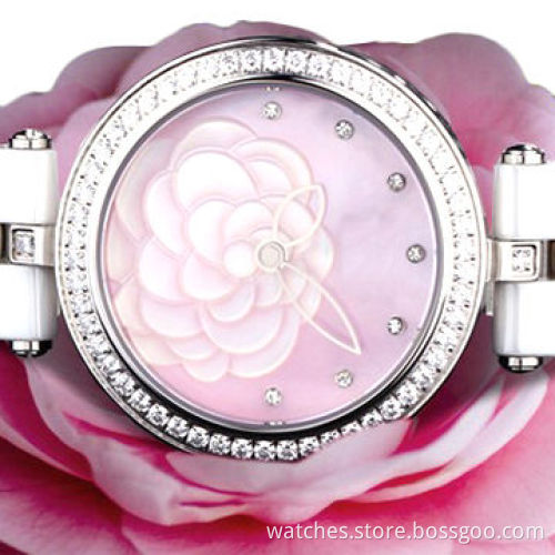 New Fashionable Luxury High-quality Unique Ceramic Diamond Women's Watch, Waterproof, Shell Carving